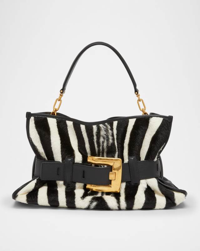 Anthem Belted Shoulder Bag in Zebra-Print Calf Hair